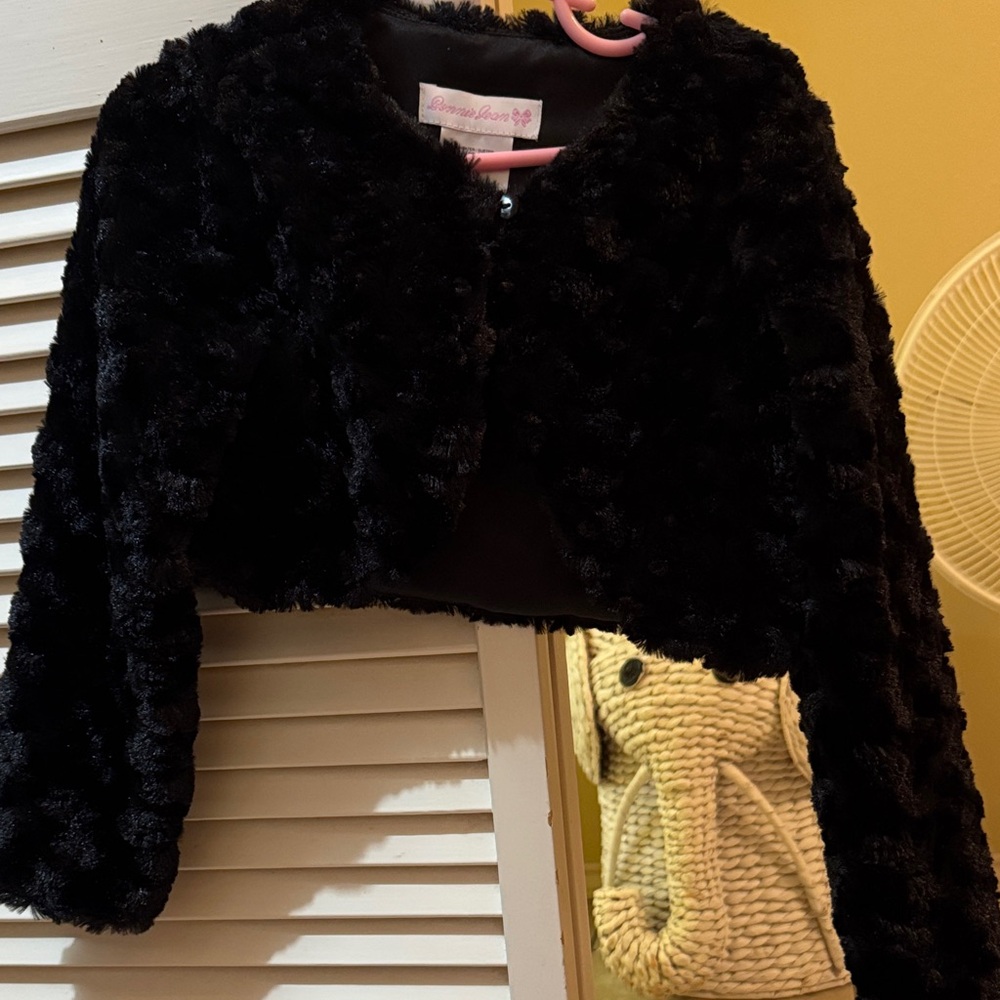 Bonnie Jean Black Faux Fur Jacket for Kids